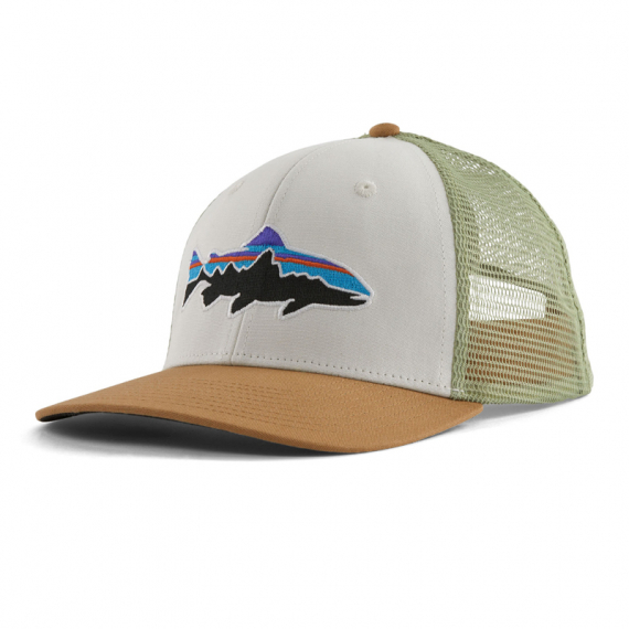 Patagonia Fitz Roy Trout Trucker Hat White w/Classic Tan dans le groupe Habits et chaussures / Casquettes et chapeaux / Casquettes / Casquettes trucker l\'adresse Sportfiskeprylar.se (38288-WITN-ALL)